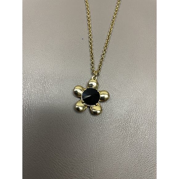 Kate Spade Sunset Blooms Gold Flower Pendant Necklace Black Stone NWT Authentic - Picture 3 of 11